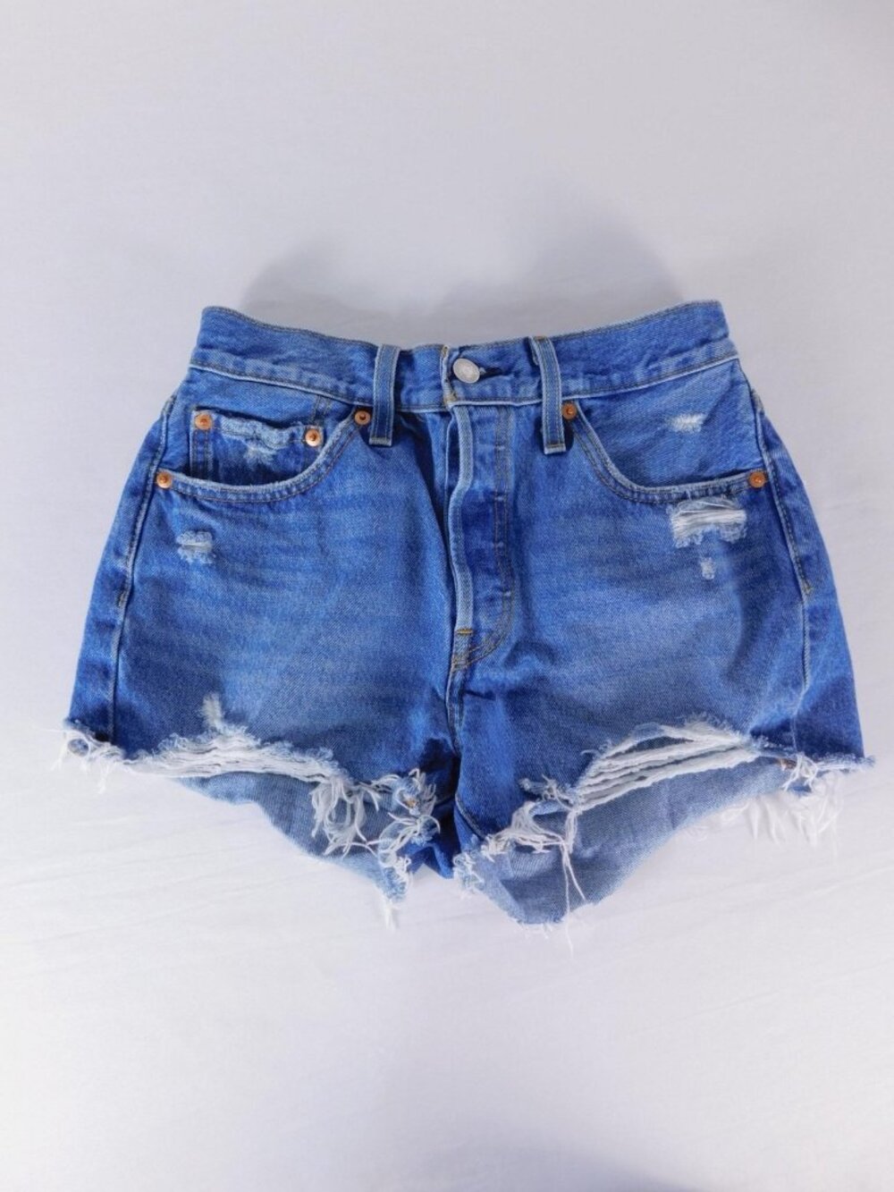 Levi's 501 Denim Cutoff Shorts Womens 26 Blue High Rise Distressed Frayed